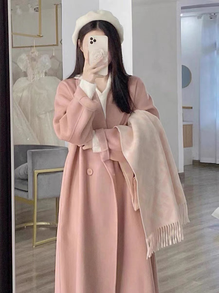 Mid-Length Gray Double-Sided Cashmere Coat for Women - 2024 Autumn Winter High-End Thick Woolen Outerwear Mid-Length Gray Double-Sided Cashmere Coat for Women - 2024 Autumn Winter High-End Thick Woolen Outerwear