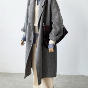 Mid-Length Gray Double-Sided Cashmere Coat for Women - 2024 Autumn Winter High-End Thick Woolen Outerwear