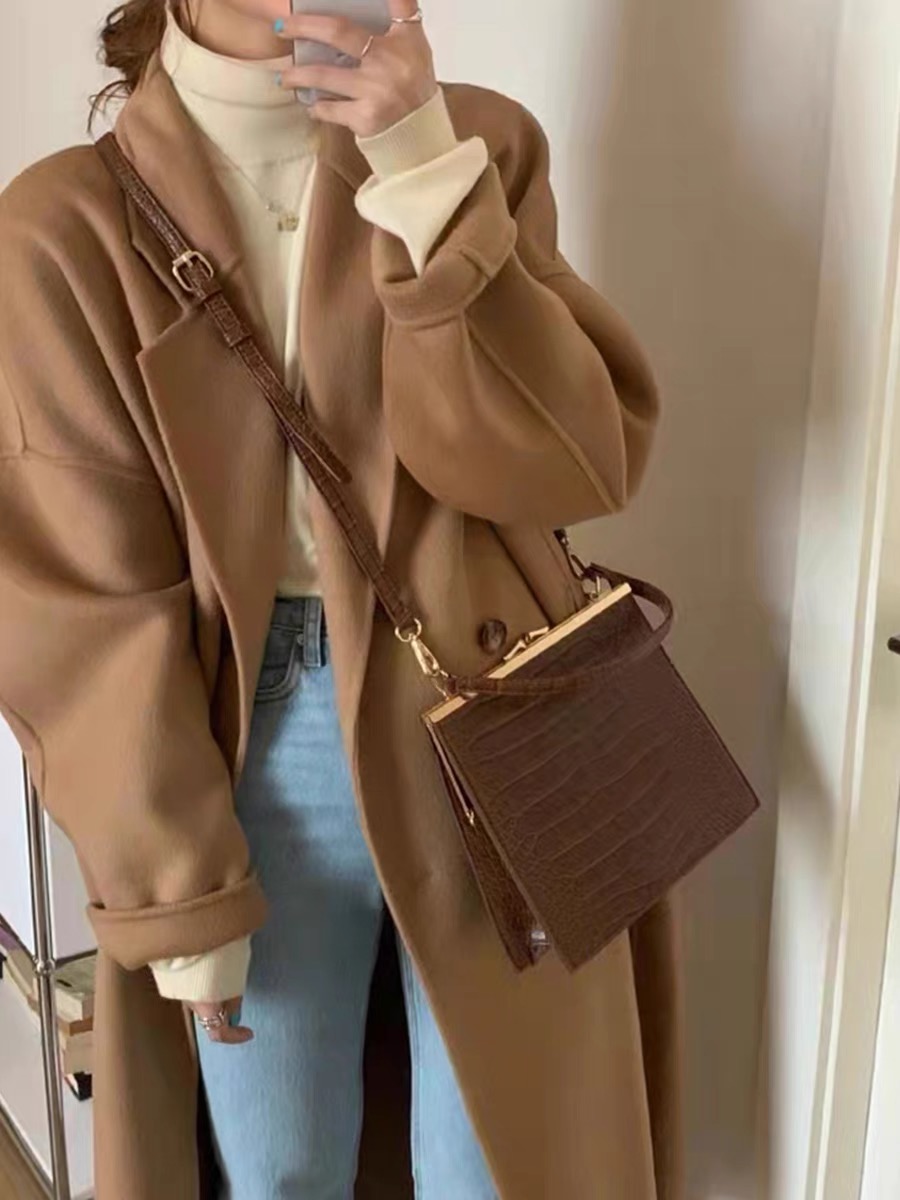 Mid-Length Gray Double-Sided Cashmere Coat for Women - 2024 Autumn Winter High-End Thick Woolen Outerwear Mid-Length Gray Double-Sided Cashmere Coat for Women - 2024 Autumn Winter High-End Thick Woolen Outerwear