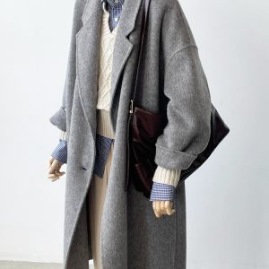 Mid-Length Gray Double-Sided Cashmere Coat for Women - 2024 Autumn Winter High-End Thick Woolen Outerwear