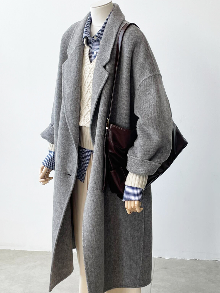 Mid-Length Gray Double-Sided Cashmere Coat for Women - 2024 Autumn Winter High-End Thick Woolen Outerwear Mid-Length Gray Double-Sided Cashmere Coat for Women - 2024 Autumn Winter High-End Thick Woolen Outerwear