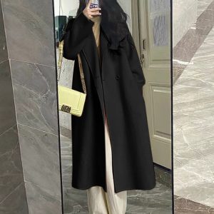 Mid-Length Oatmeal Cashmere Coat for Women, Double-Sided Thick Woolen Outerwear, Fall/Winter 2024, Petite Sizes