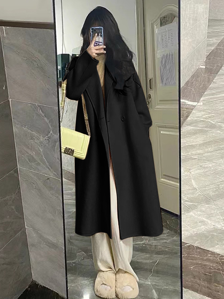Mid-Length Oatmeal Cashmere Coat for Women, Double-Sided Thick Woolen Outerwear, Fall/Winter 2024, Petite Sizes Mid-Length Oatmeal Cashmere Coat for Women, Double-Sided Thick Woolen Outerwear, Fall/Winter 2024, Petite Sizes
