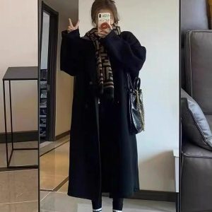 Mid-Length Oatmeal Cashmere Coat for Women, Double-Sided Thick Woolen Outerwear, Fall/Winter 2024, Petite Sizes