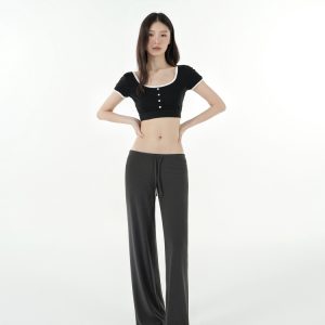 Mid-Low Waist Draped Cool Feeling Floor-Length Casual Pants for Effortless 90s-Inspired Style