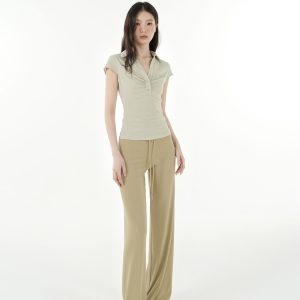Mid-Low Waist Draped Cool Feeling Floor-Length Casual Pants for Effortless 90s-Inspired Style