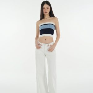 Mid-Low Waist Straight Leg Wide-Leg Stretchy White Jeans for Women - Trendy Y2K Style Denim Pants