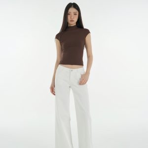 Mid-Low Waist Straight Leg Wide-Leg Stretchy White Jeans for Women - Trendy Y2K Style Denim Pants