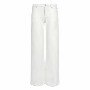 Mid-Low Waist Straight Leg Wide-Leg Stretchy White Jeans for Women - Trendy Y2K Style Denim Pants