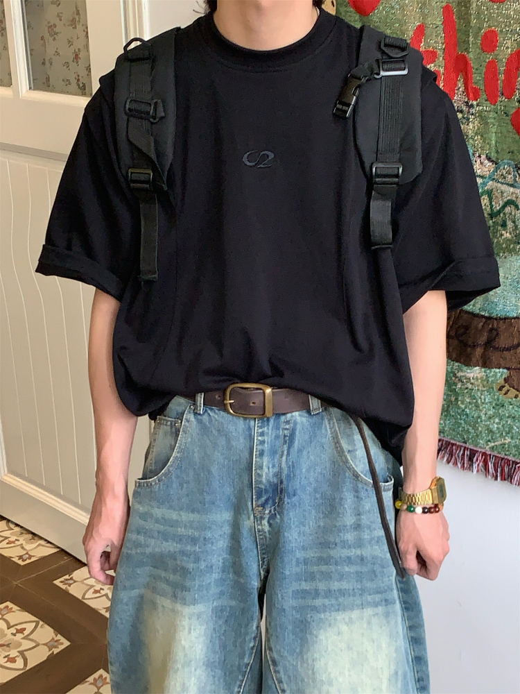 Mid-Summer American Cut Letter Embroidered Casual Short Sleeve T-Shirt - Loose Fit, Cool Feel, Trendy Summer Style Mid-Summer American Cut Letter Embroidered Casual Short Sleeve T-Shirt - Loose Fit, Cool Feel, Trendy Summer Style