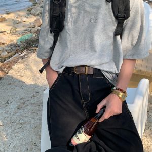 Mid-Summer American Cut Letter Embroidered Casual Short Sleeve T-Shirt - Loose Fit, Cool Feel, Trendy Summer Style