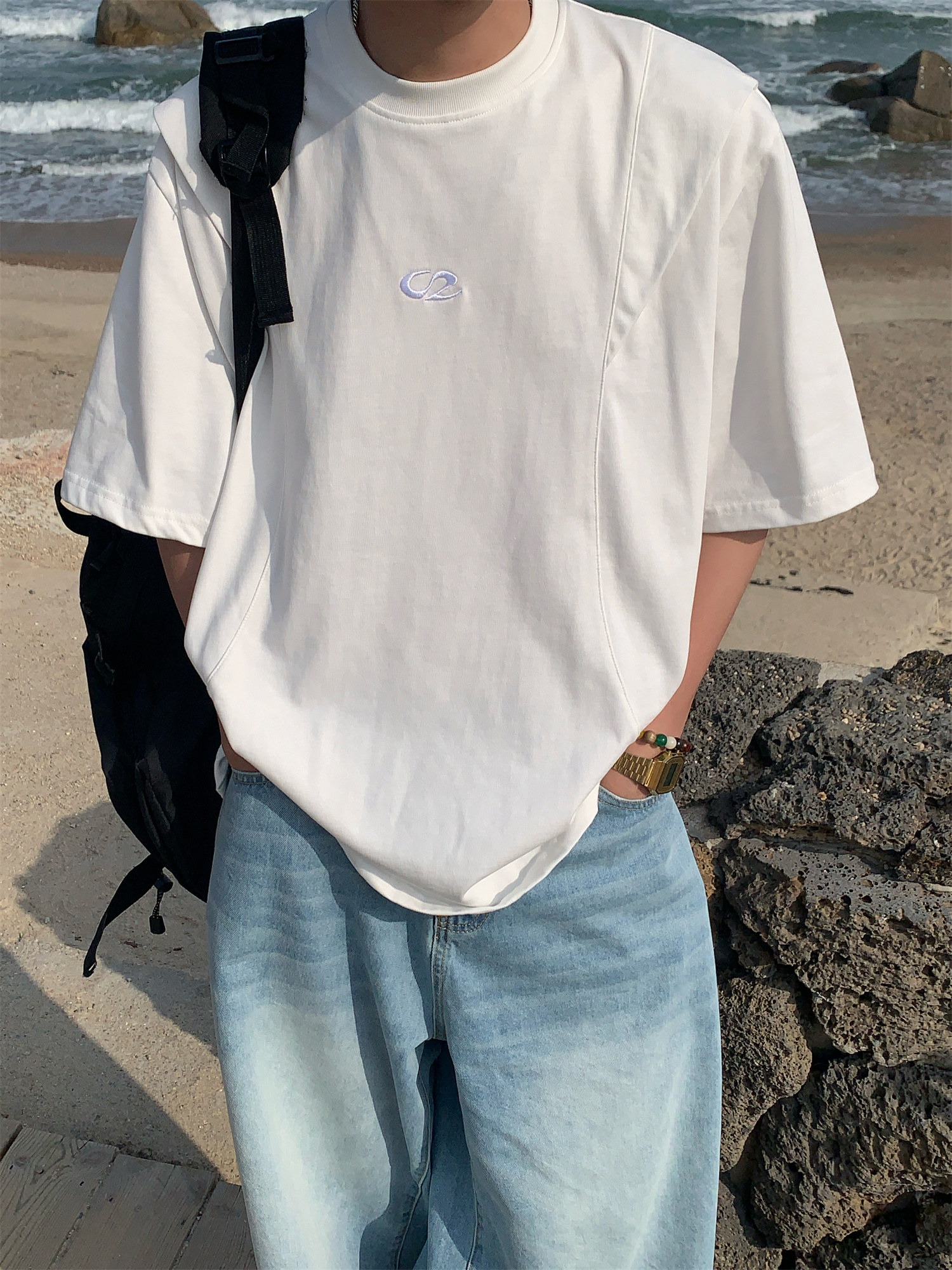 Mid-Summer American Cut Letter Embroidered Casual Short Sleeve T-Shirt - Loose Fit, Cool Feel, Trendy Summer Style Mid-Summer American Cut Letter Embroidered Casual Short Sleeve T-Shirt - Loose Fit, Cool Feel, Trendy Summer Style