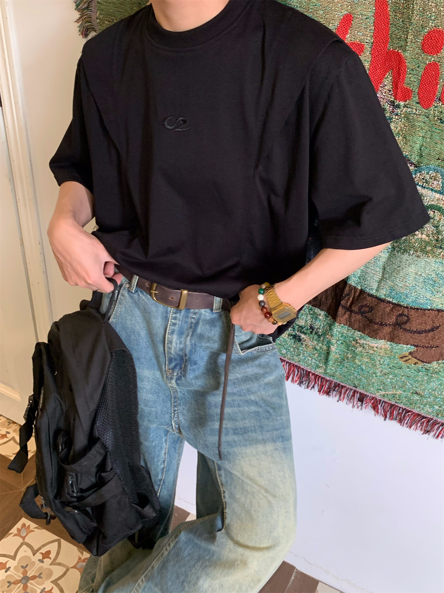 Mid-Summer American Cut Letter Embroidered Casual Short Sleeve T-Shirt - Loose Fit, Cool Feel, Trendy Summer Style Mid-Summer American Cut Letter Embroidered Casual Short Sleeve T-Shirt - Loose Fit, Cool Feel, Trendy Summer Style