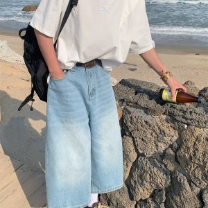 Mid-Summer American Cut Letter Embroidered Casual Short Sleeve T-Shirt - Loose Fit, Cool Feel, Trendy Summer Style