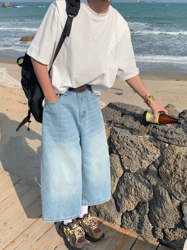 Mid-Summer American Cut Letter Embroidered Casual Short Sleeve T-Shirt - Loose Fit, Cool Feel, Trendy Summer Style Mid-Summer American Cut Letter Embroidered Casual Short Sleeve T-Shirt - Loose Fit, Cool Feel, Trendy Summer Style