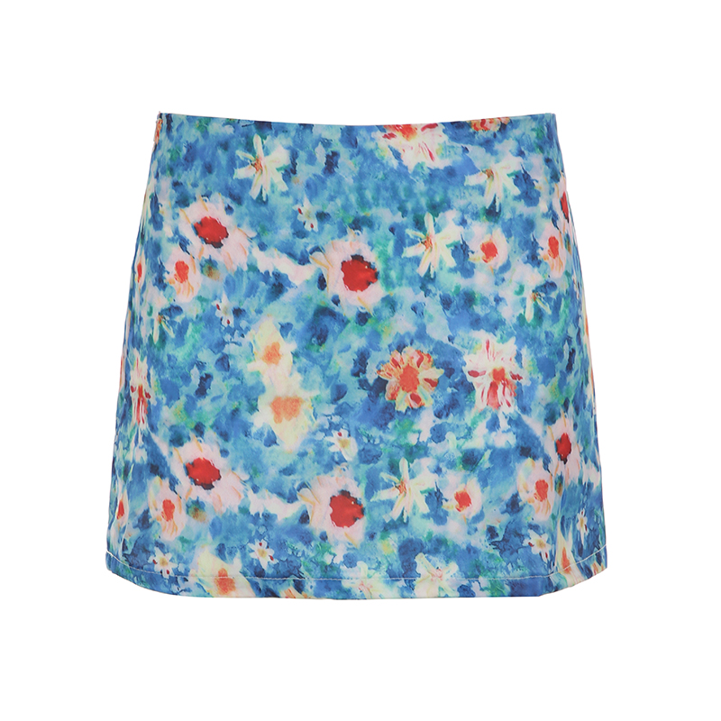 Midsummer Floral Bodycon Mini Skirt for Women, Low Waist Vacation Skirt in Vibrant Colors, Perfect for 90s or Y2K Style