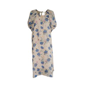 Midsummer Flower Garden U-Neck Short Sleeve Dress for Women - Vintage French Romantic Loose Puff Sleeve Summer Dress