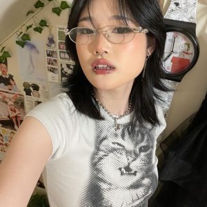 Milk Fierce Cat Graphic T-Shirt for Women, Cute Millennial Style, High-Waisted Summer Short Sleeve, Trendy Y2K Fashion