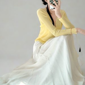 Milk White High-Waisted Swing Skirt, Cotton-Linen Blend, Wrinkle-Resistant, Floor-Length Drape for Women - 2025 Spring/Summer Fashion