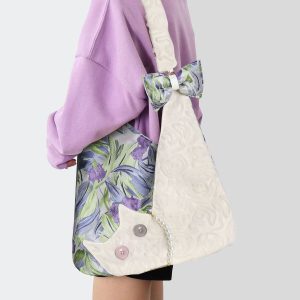 Mini Cute Chiffon Cat Underarm Crossbody Bag in Purple Iris - Spring Summer Fashion Accessory for Trendy Outfits