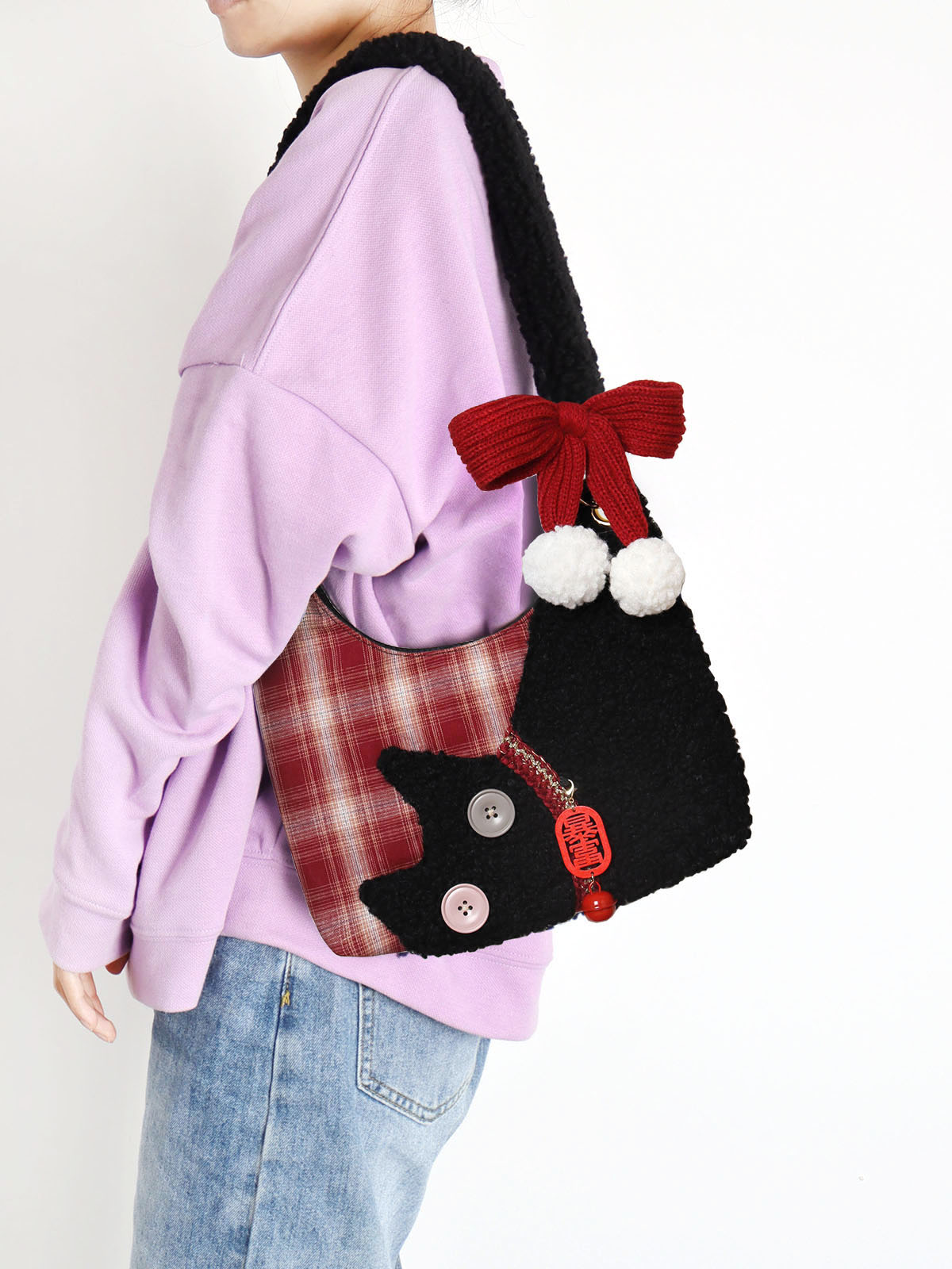 Mini Red Plaid Cat Bag for Women - Cute Underarm Crossbody Bag for New Year Good Luck & Destiny - Y2K Style Mini Red Plaid Cat Bag for Women - Cute Underarm Crossbody Bag for New Year Good Luck & Destiny - Y2K Style