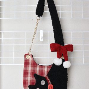 Mini Red Plaid Cat Bag for Women - Cute Underarm Crossbody Bag for New Year Good Luck & Destiny - Y2K Style