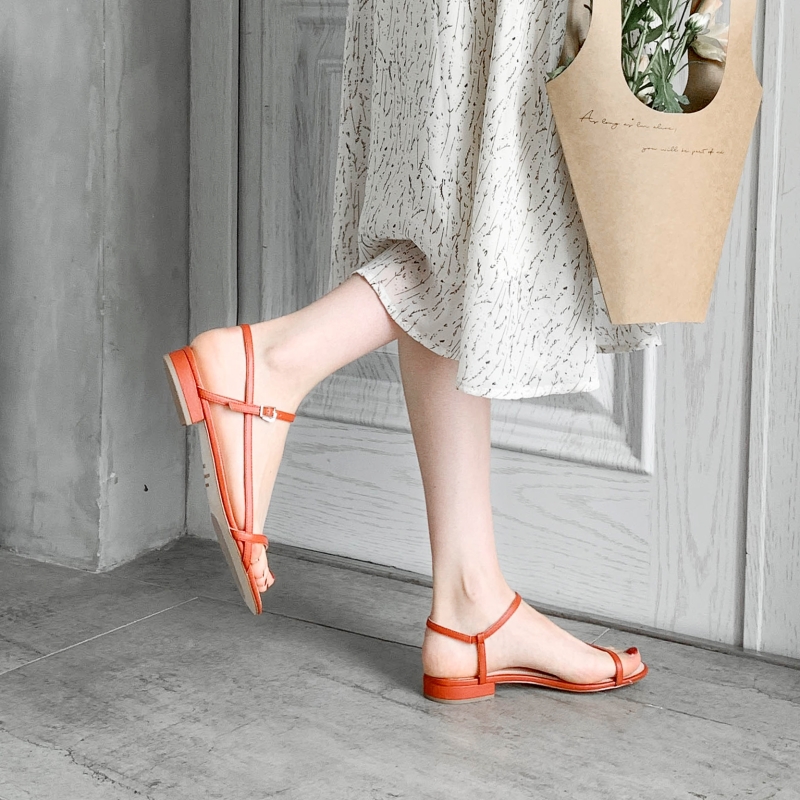 Minimalist Forest Style Genuine Leather Flat Sandals for College, Gentle Fairy Design Perfect with Skirts