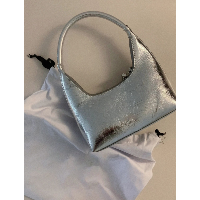 Minimalist French Crescent Shaped Underarm Bag for Women - Unique Silver Shoulder Handbag for Summer Style