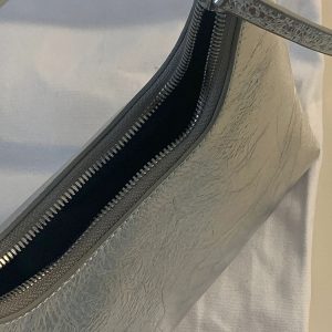 Minimalist French Crescent Shaped Underarm Bag for Women - Unique Silver Shoulder Handbag for Summer Style