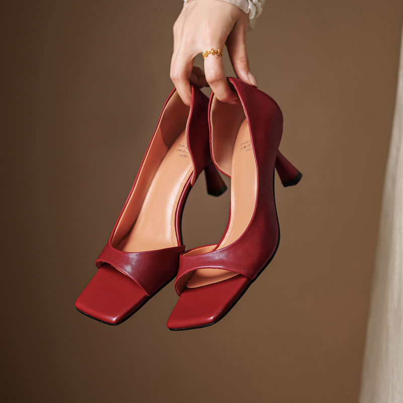 Minimalist Open-Toe Slim-Fit Genuine Leather Side-Cut Stiletto High-Heeled Sandals for Women - Versatile Fashion Footwear