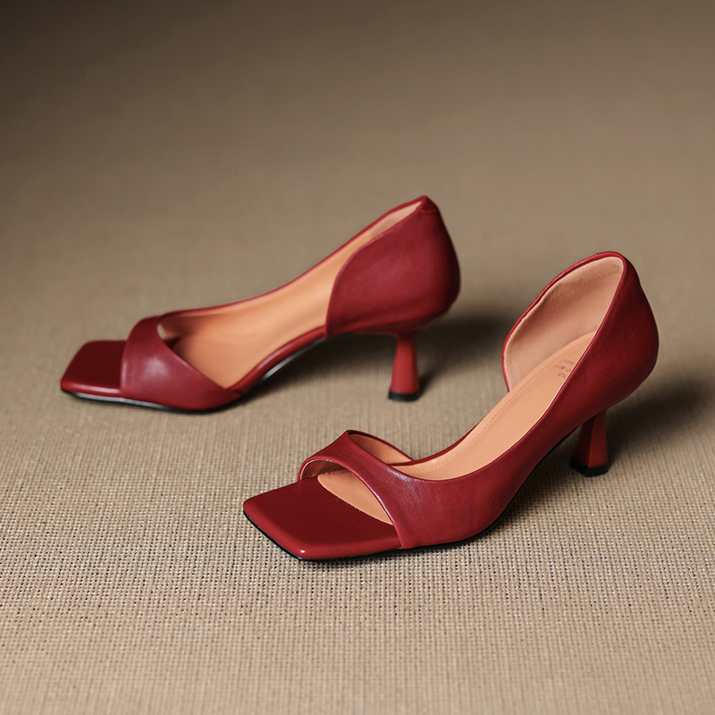 Minimalist Open-Toe Slim-Fit Genuine Leather Side-Cut Stiletto High-Heeled Sandals for Women - Versatile Fashion Footwear