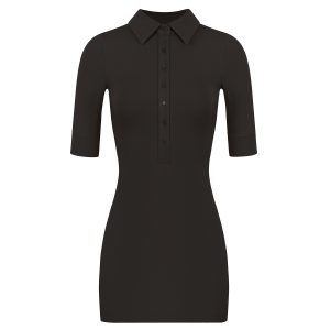 Minimalist Polo Collar Elastic Short-Sleeve Dress - Chic Casual Style for Effortless Elegance