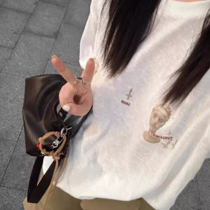 Minimalist Retro Image Printed Sun Protection Cover-Up Loose Casual Short-Sleeve T-Shirt for Women - Korean Style