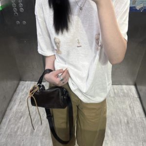 Minimalist Retro Image Printed Sun Protection Cover-Up Loose Casual Short-Sleeve T-Shirt for Women - Korean Style