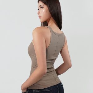 Minimalist Ribbed Slim Fit Elastic Strap Top - Chic Casual Wear for Effortless Style, Perfect for 90s and Y2K Fashion Lovers