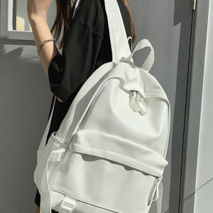 Minimalist Solid Color Soft Leather Waterproof Backpack for Women | Stylish College & High School Students