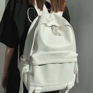 Minimalist Solid Color Soft Leather Waterproof Backpack for Women | Stylish College & High School Students