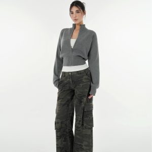 Minimalist Stand Collar Waist-Defining Long Sleeve Cardigan Jacket - Chic Layering Piece for Effortless Style