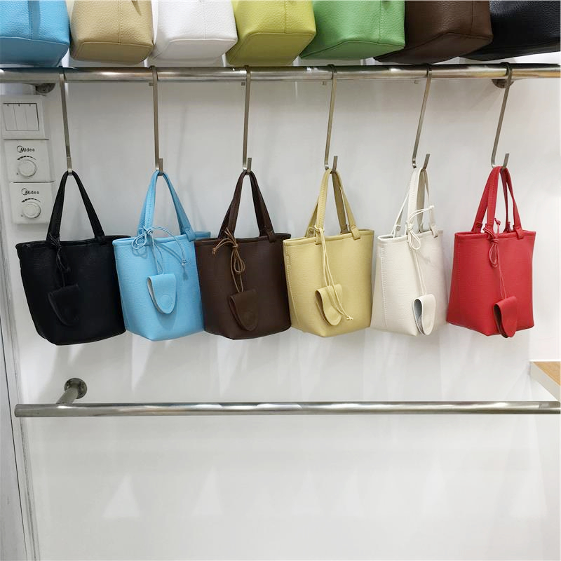 Minimalist Versatile Bucket Bag in Lychee Texture - Small Dirty Cabinet Niche Shoulder Crossbody Handbag for Everyday Use