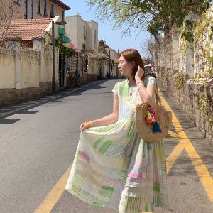 Mint Candy Retro Tencel Linen Vest Dress for Women - Summer Loose A-Line Long Skirt in Vintage Style