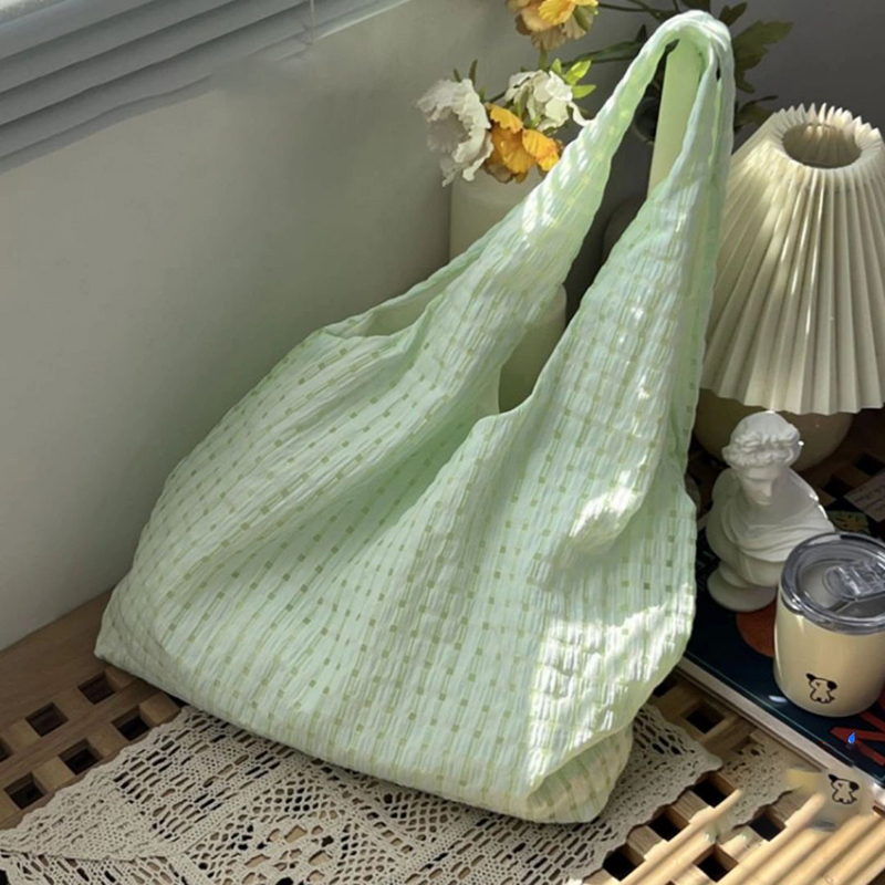 Mint Green Checkered Canvas Bag - Summer Fresh Single Shoulder Bag, Artistic Versatile Fairy Bag, Trendy Y2K Style