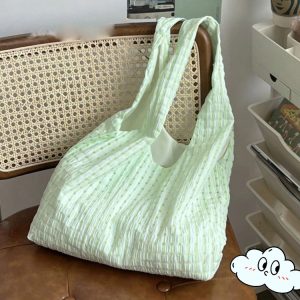 Mint Green Checkered Canvas Bag - Summer Fresh Single Shoulder Bag, Artistic Versatile Fairy Bag, Trendy Y2K Style