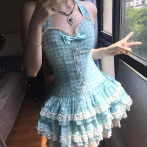 Mint Green Summer Dress for Women, Petite Princess Puff Skirt, Cute Sweet Design, Perfect for 90s and Y2K Inspired Looks