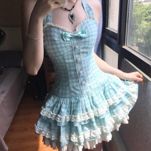 Mint Green Summer Dress for Women, Petite Princess Puff Skirt, Cute Sweet Design, Perfect for 90s and Y2K Inspired Looks