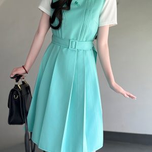 Mint Green Women's Suspender Dress - Pudding Bear Original JK Uniform, Waist-Defining Slimming Design, Sweet College Style Fashion