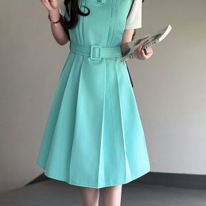 Mint Green Women's Suspender Dress - Pudding Bear Original JK Uniform, Waist-Defining Slimming Design, Sweet College Style Fashion