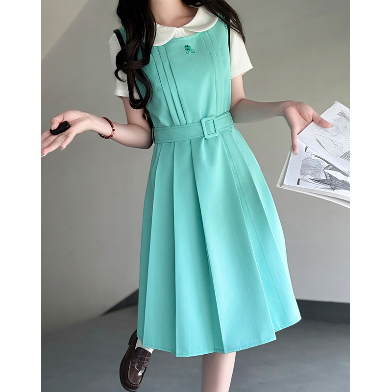 Mint Green Women's Suspender Dress - Pudding Bear Original JK Uniform, Waist-Defining Slimming Design, Sweet College Style Fashion