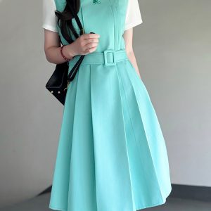 Mint Green Women's Suspender Dress - Pudding Bear Original JK Uniform, Waist-Defining Slimming Design, Sweet College Style Fashion