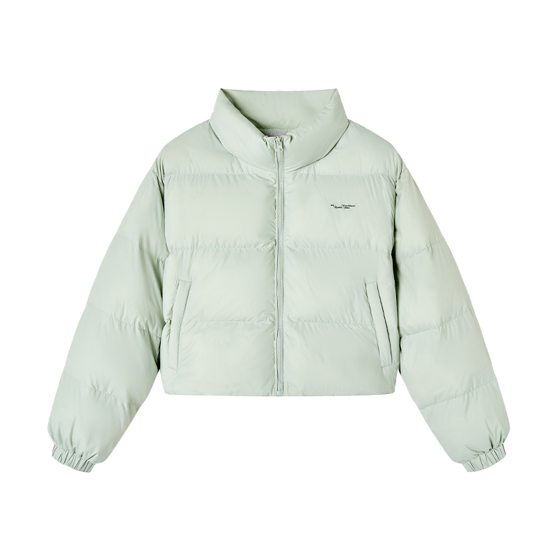 Mint Sea Salt Green Stand Collar Short Loose Versatile Puffer Jacket for Autumn Winter Fashion