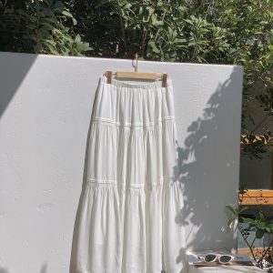 Misty Purple Plus Size Mid-Length Loose Draped Skirt - Flowing White Umbrella Design for Effortless Style